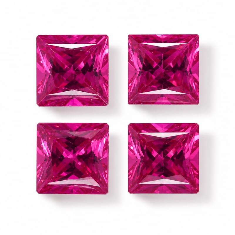 Lab Created Ruby Set of 4 (Sqr 5 mm) 3.01 ctw
