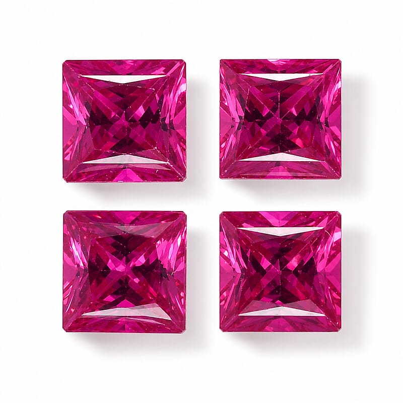 Lab Created Ruby Set of 4 (Sqr 5 mm) 3.01 ctw