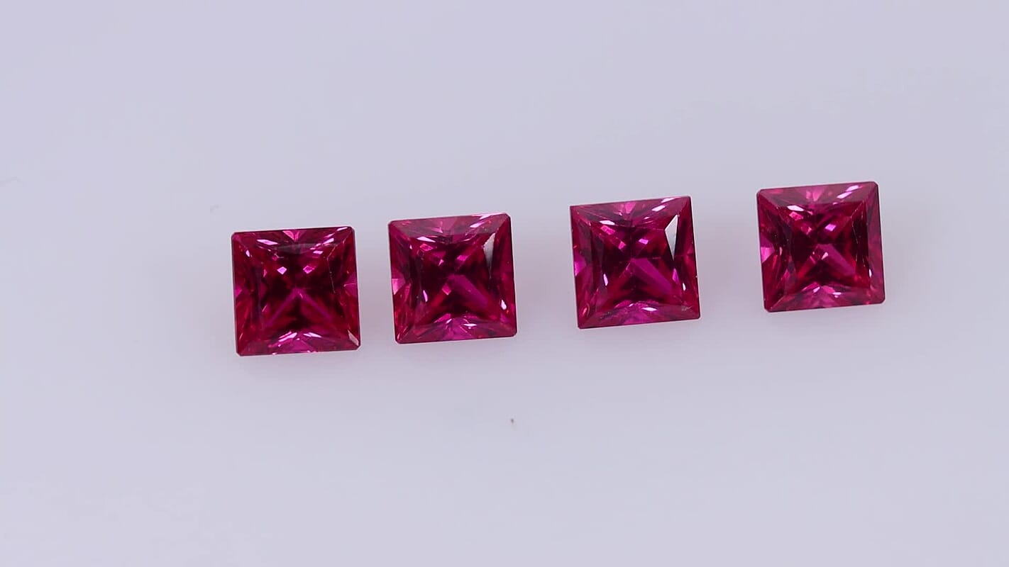 Lab Created Ruby Set of 4 (Sqr 5 mm) 3.01 ctw
