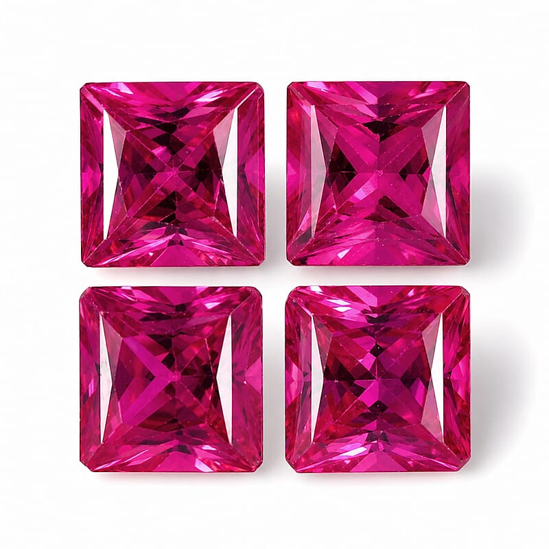 Lab Created Ruby Set of 4 (Sqr 6 mm) 4.85 ctw