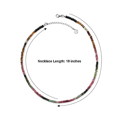 D'Joy AAA Multi-Tourmaline 64.00 ctw Beaded Necklace in Rhodium Over Sterling Silver 18 Inches