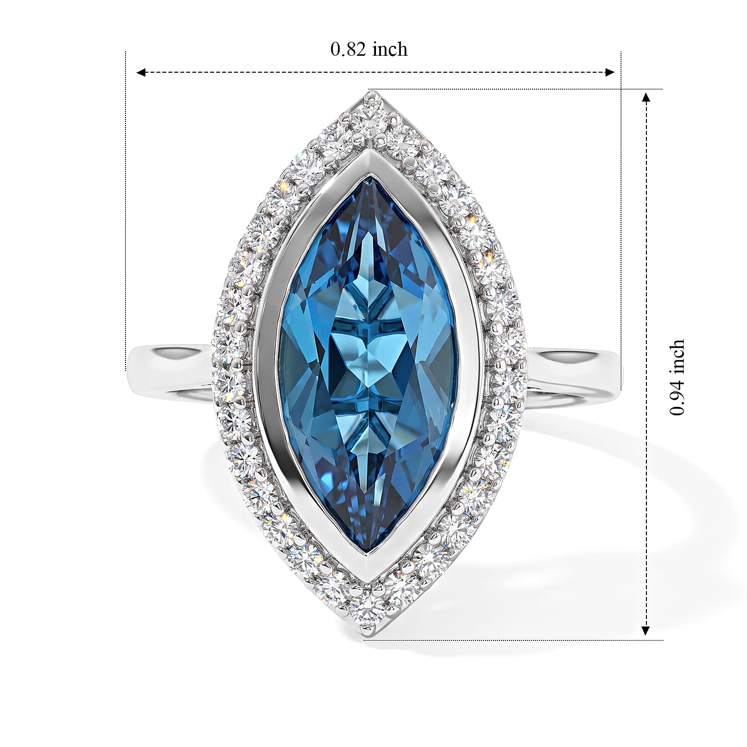 D'Joy Premium Swiss Blue Topaz and Moissanite 5.30 ctw Eternal Blue Ring in Rhodium Over Sterling Silver (Size 6.0)