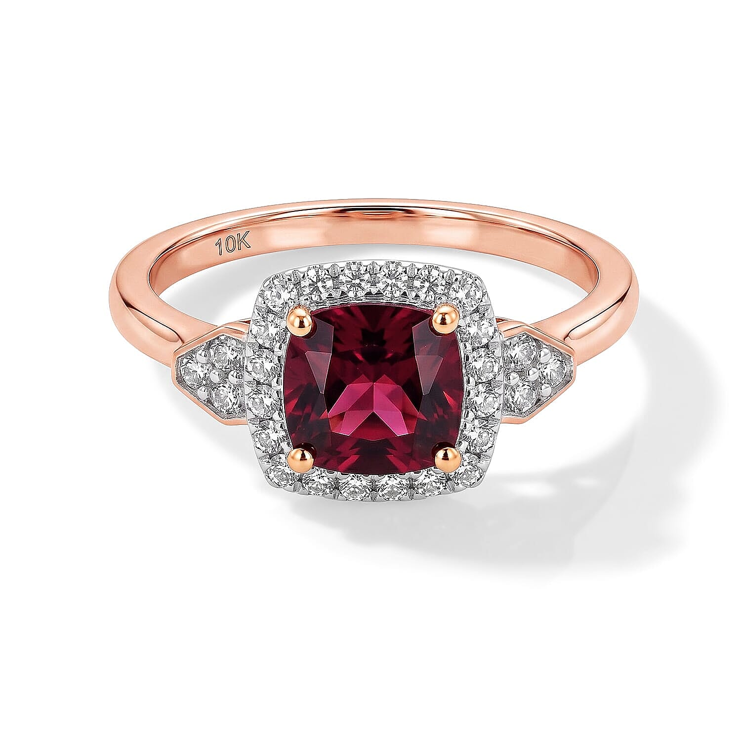Certified and Appraised AAA Tanzanian Mahenge Garnet and Luxuriant Lab Grown Diamond G-H SI 3.44 ctw Ring in 10K Rose Gold (Size  5.0)