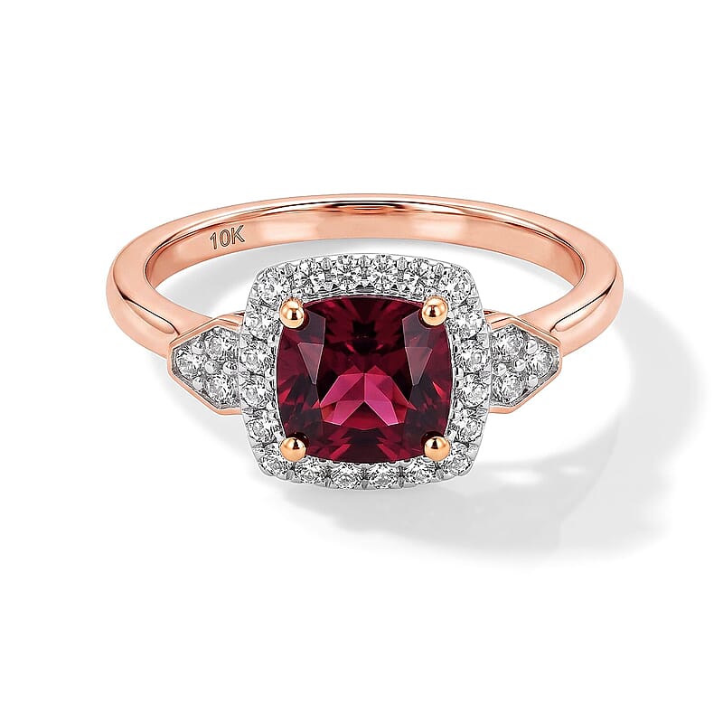 Certified and Appraised AAA Tanzanian Mahenge Garnet and Luxuriant Lab Grown Diamond G-H SI 3.44 ctw Ring in 10K Rose Gold (Size  5.0)