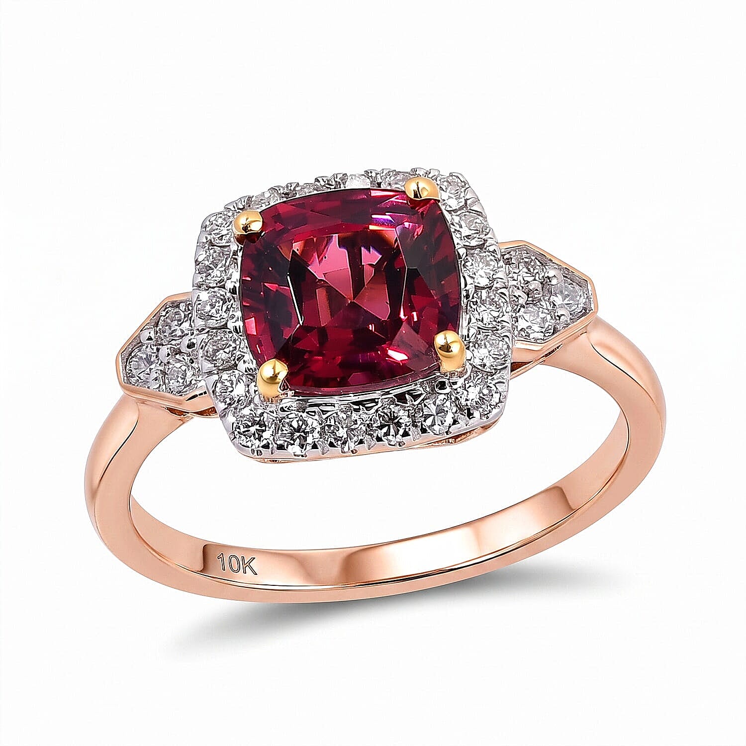 Certified and Appraised AAA Tanzanian Mahenge Garnet and Luxuriant Lab Grown Diamond G-H SI 3.44 ctw Ring in 10K Rose Gold (Size  5.0)
