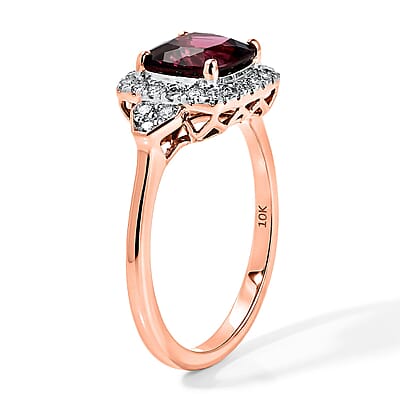 Certified and Appraised AAA Tanzanian Mahenge Garnet and Luxuriant Lab Grown Diamond G-H SI 3.44 ctw Ring in 10K Rose Gold (Size  5.0)
