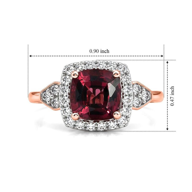 Certified and Appraised AAA Tanzanian Mahenge Garnet and Luxuriant Lab Grown Diamond G-H SI 3.44 ctw Ring in 10K Rose Gold (Size  5.0)