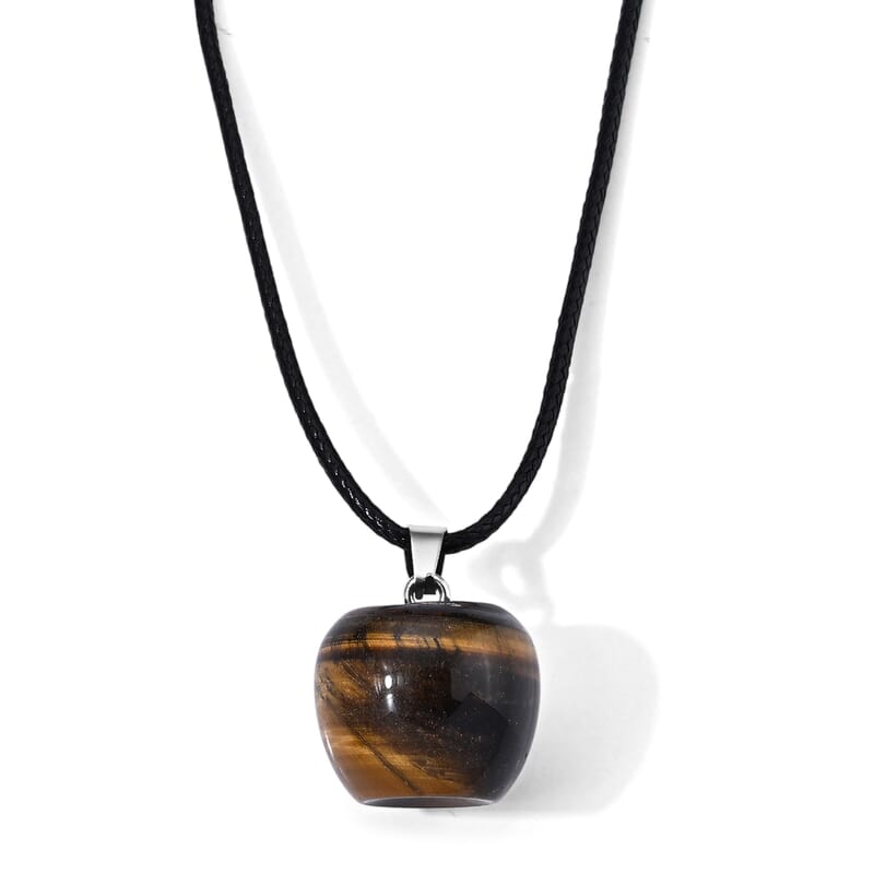 Tigers Eye 60.00 ctw Apple Pendant with Cord Necklace in Stainless Steel (Adjustable)