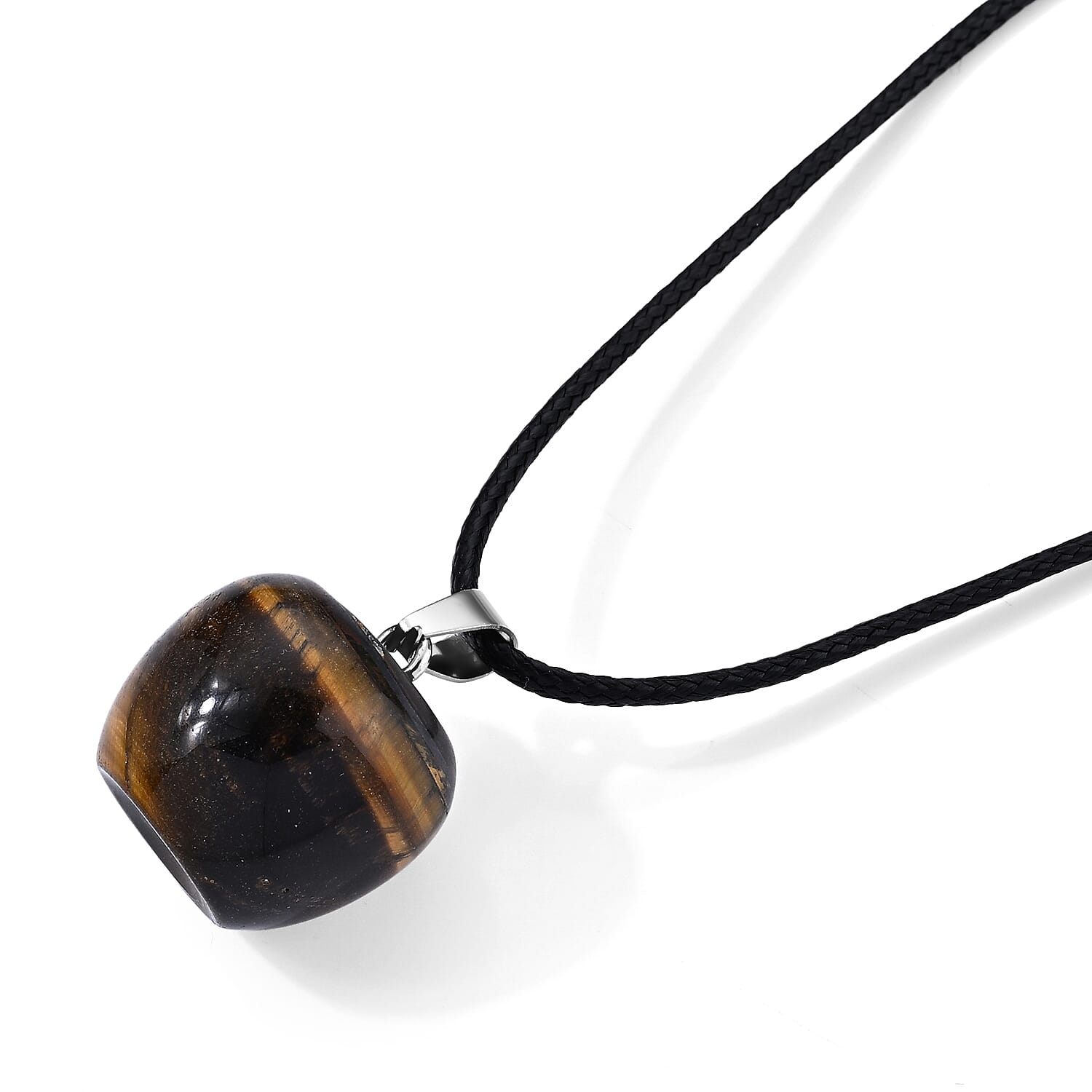 Tigers Eye 60.00 ctw Apple Pendant with Cord Necklace in Stainless Steel (Adjustable)