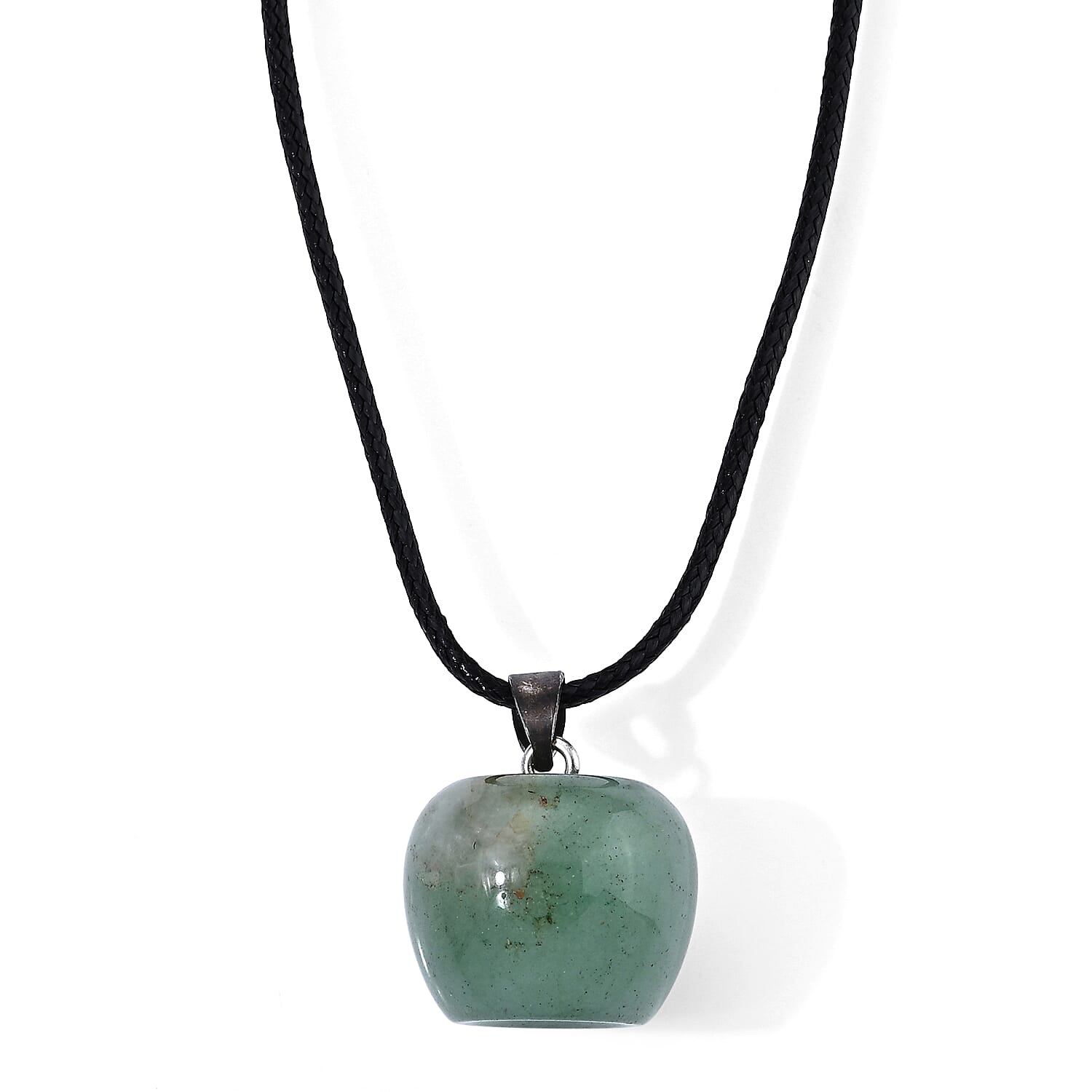 Green Aventurine 60.00 ctw Apple Pendant with Cord Necklace in Stainless Steel (Adjustable)