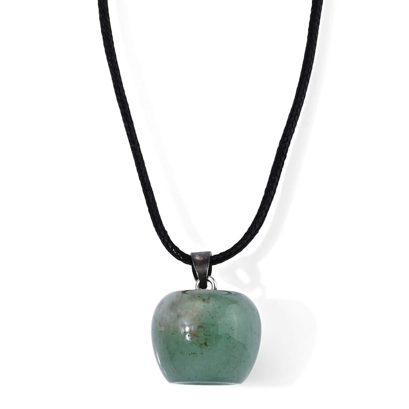 Green Aventurine 60.00 ctw Apple Pendant with Cord Necklace in Stainless Steel (Adjustable)