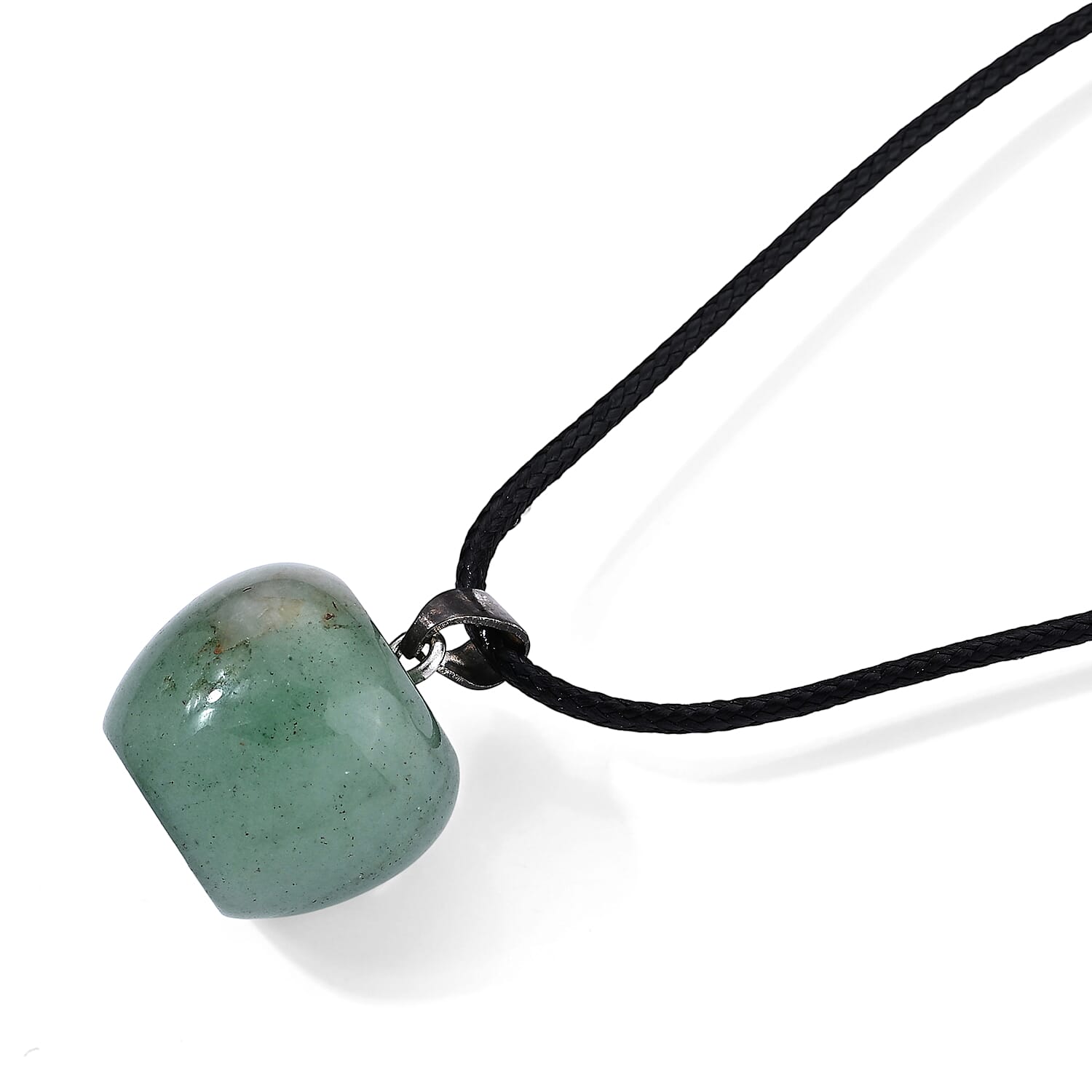 Green Aventurine 60.00 ctw Apple Pendant with Cord Necklace in Stainless Steel (Adjustable)