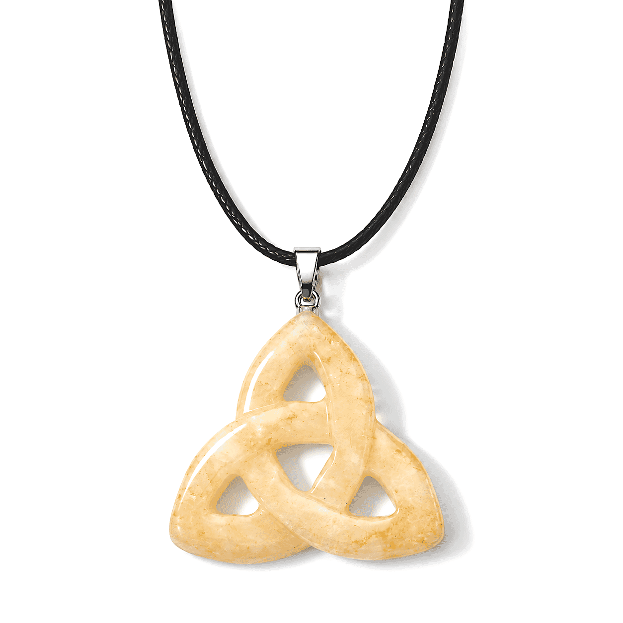 Yellow Jade 55.00 ctw Celic Trinity Knot Pendant in Stainless Steel with Cord Necklace (Adjustable)