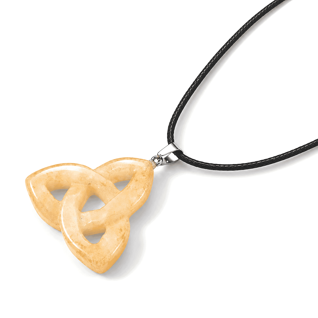 Yellow Jade 55.00 ctw Celic Trinity Knot Pendant in Stainless Steel with Cord Necklace (Adjustable)