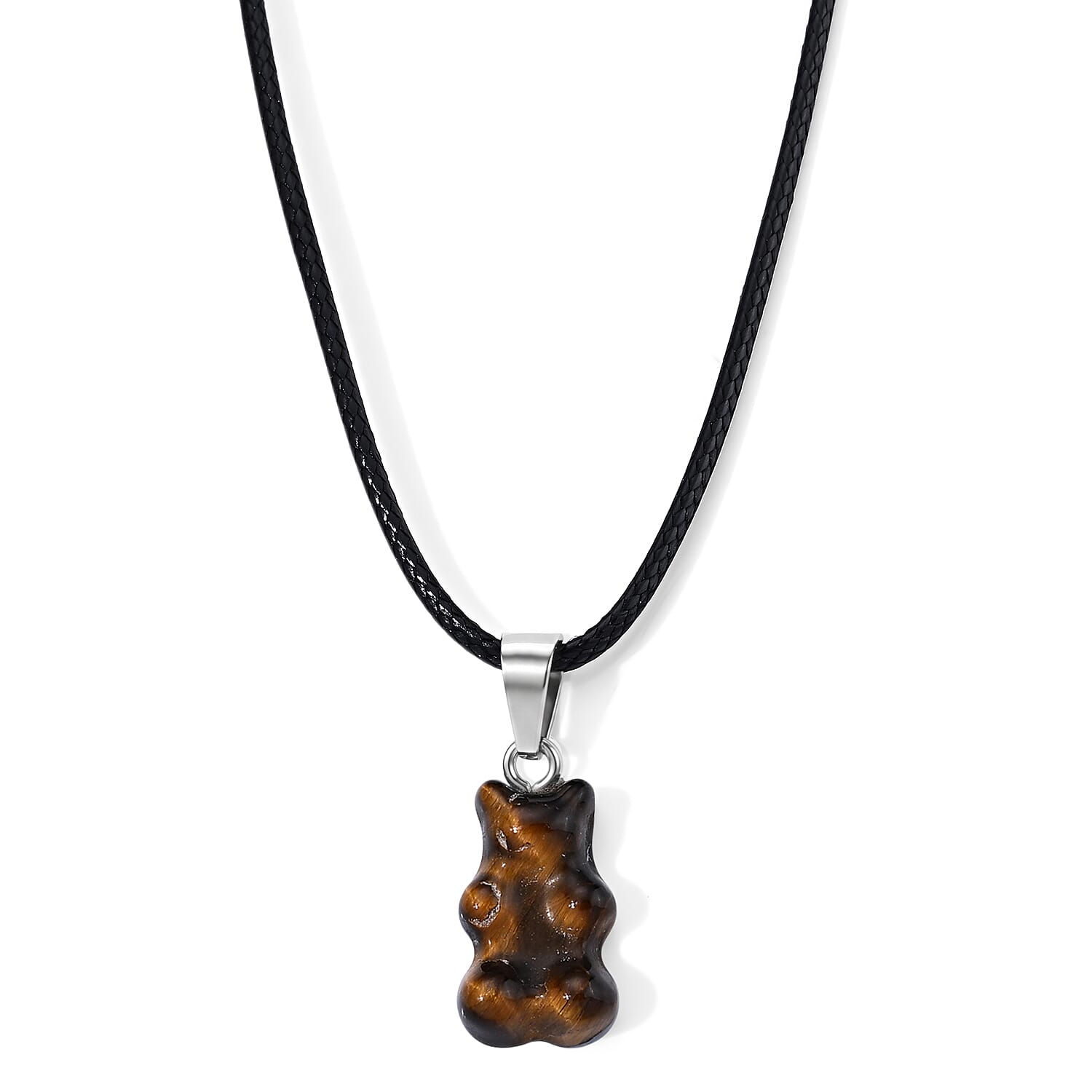 Tigers Eye 15.00 ctw Pendant in Stainless Steel with Cord Necklace (Adjustable)