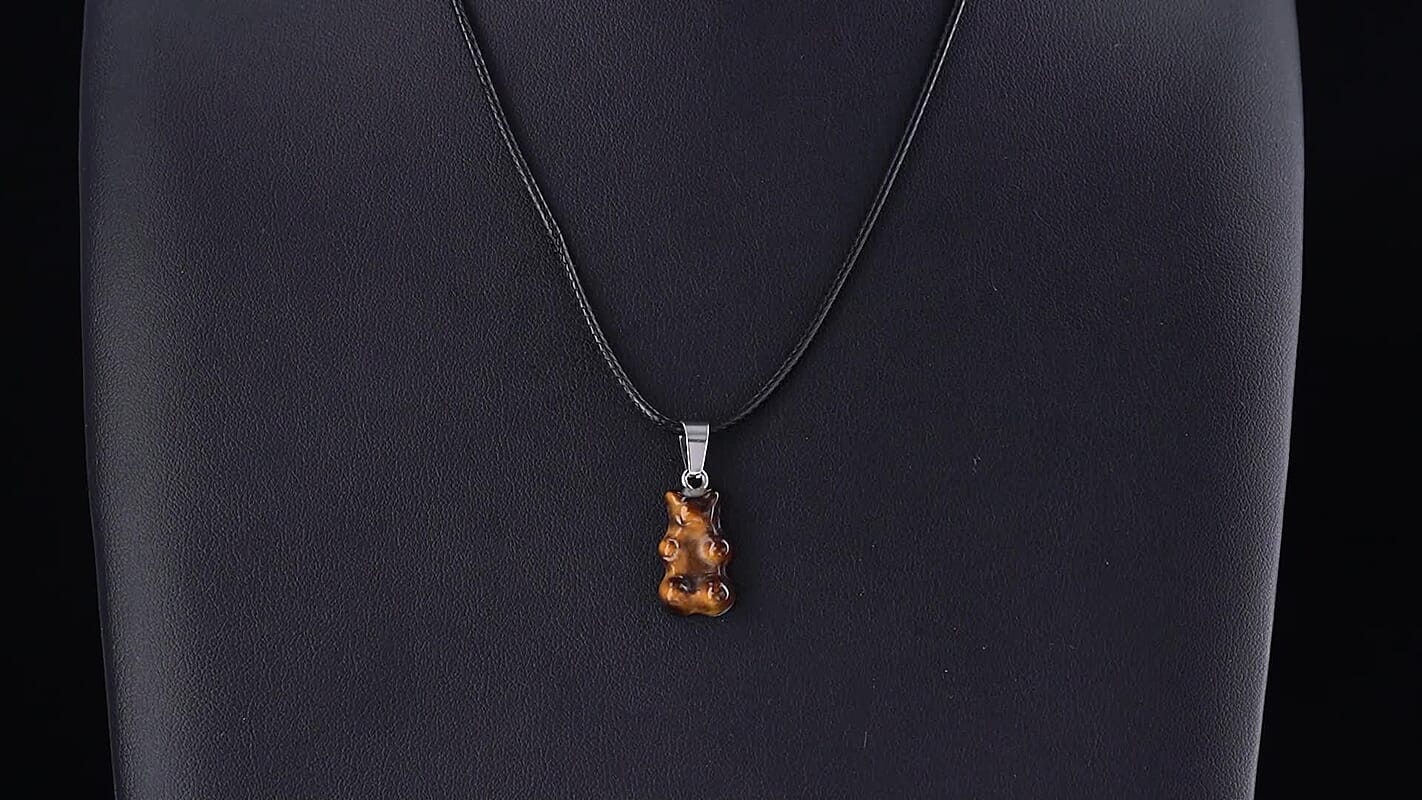 Tigers Eye 15.00 ctw Pendant in Stainless Steel with Cord Necklace (Adjustable)