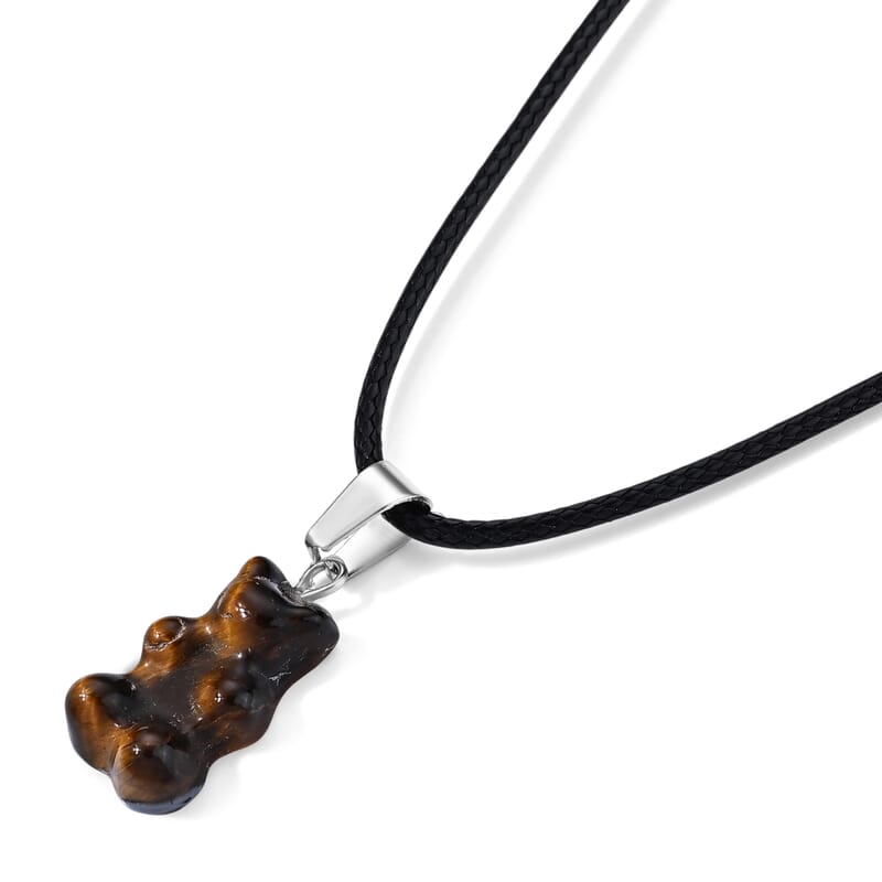 Tigers Eye 15.00 ctw Pendant in Stainless Steel with Cord Necklace (Adjustable)