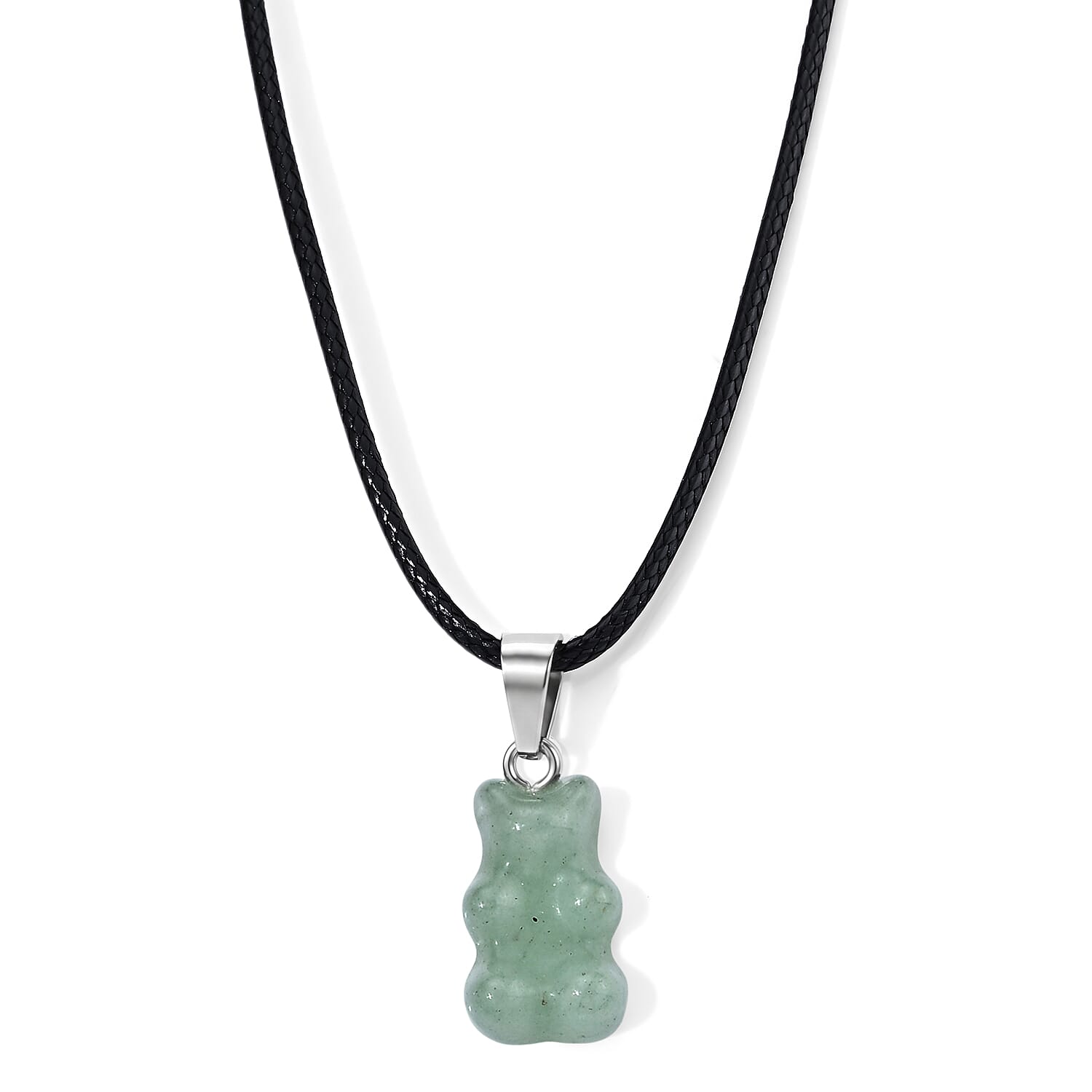 Green Aventurine 15.00 ctw Pendant in Stainless Steel with Cord Necklace (Adjustable)