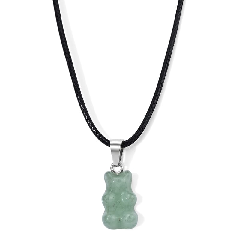 Green Aventurine 15.00 ctw Pendant in Stainless Steel with Cord Necklace (Adjustable)