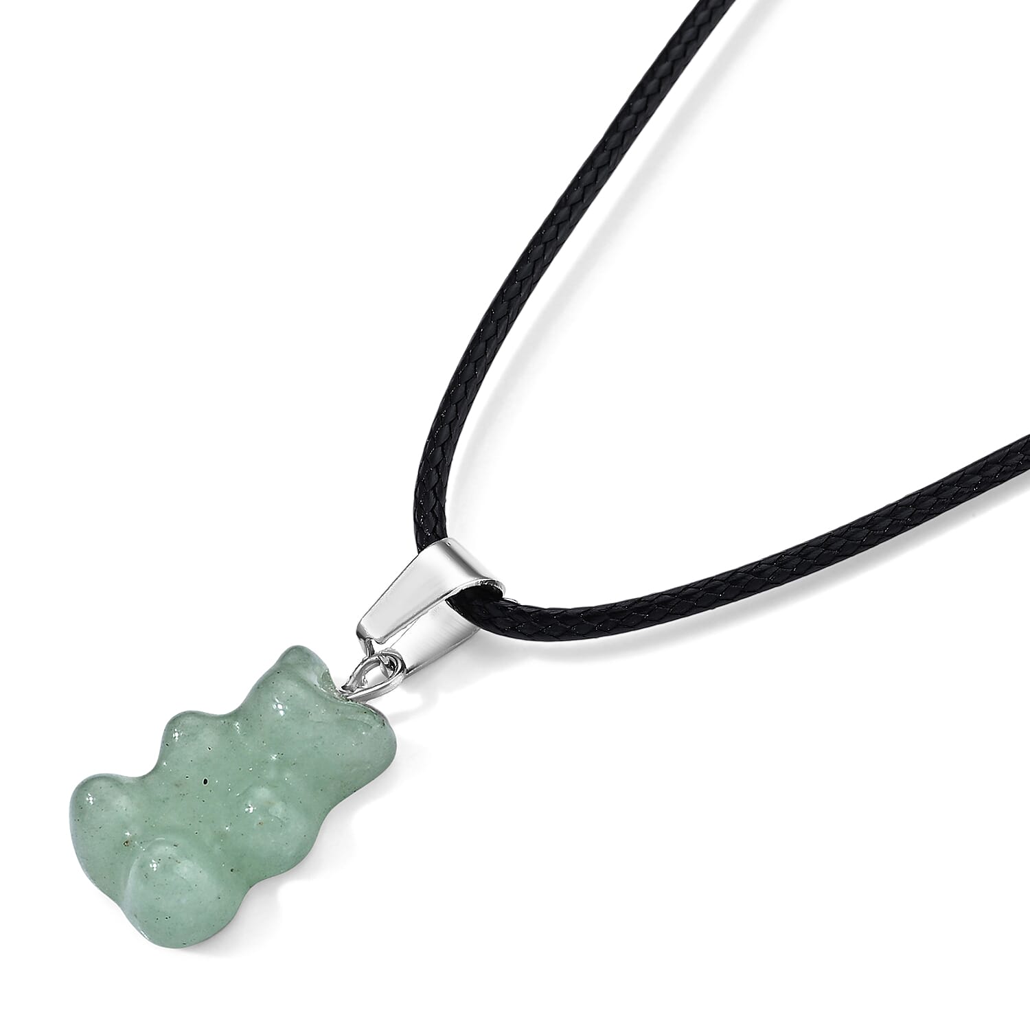 Green Aventurine 15.00 ctw Pendant in Stainless Steel with Cord Necklace (Adjustable)