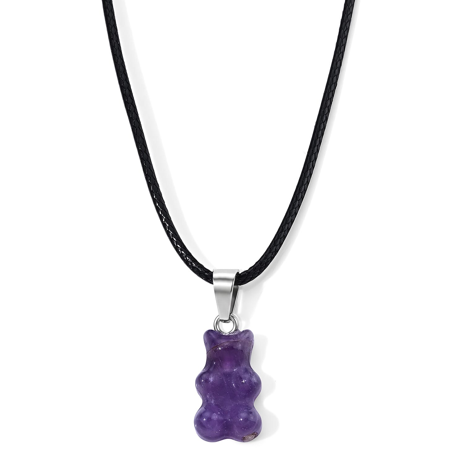 African Amethyst 15.00 ctw Pendant in Stainless Steel with Cord Necklace (Adjustable)