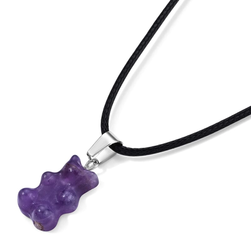 African Amethyst 15.00 ctw Pendant in Stainless Steel with Cord Necklace (Adjustable)