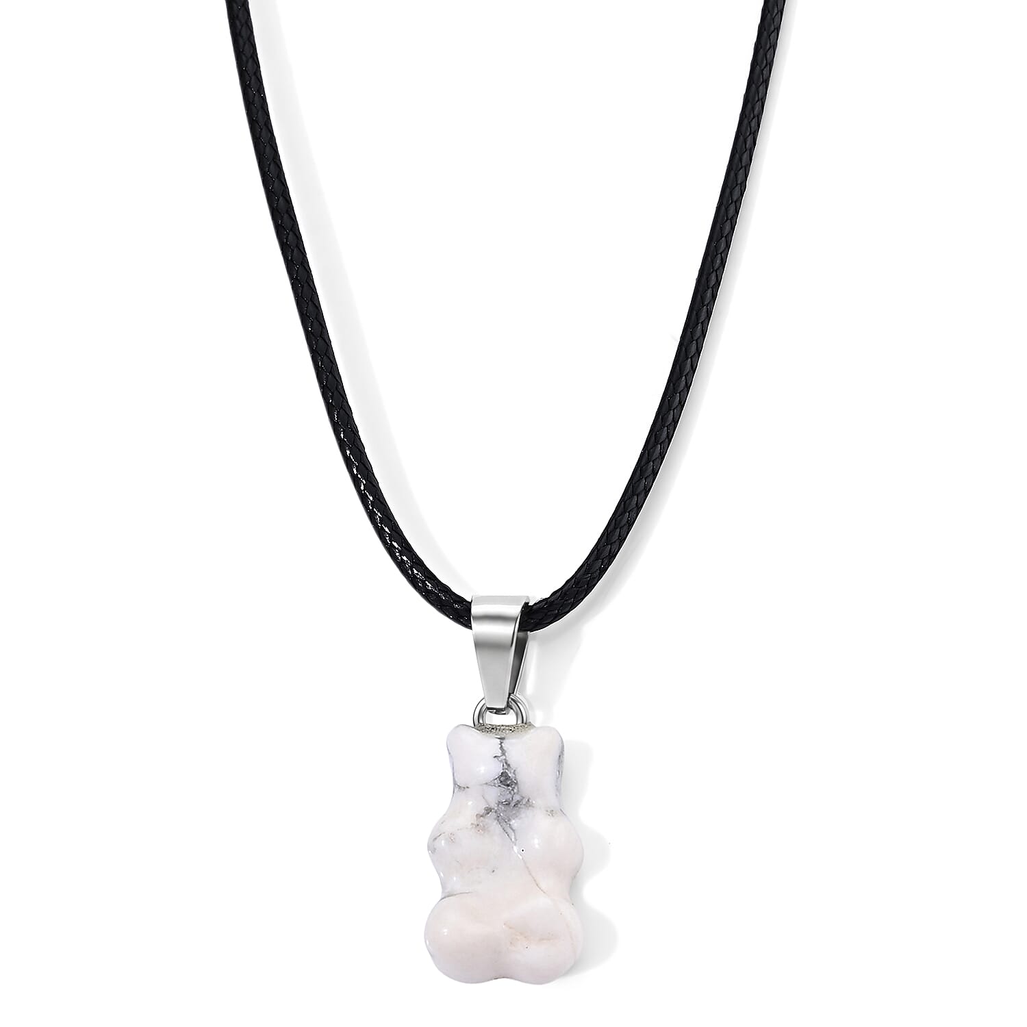 Howlite 15.00 ctw Gummy Bear Pendant in Stainless Steel with Cord Necklace (Adjustable)