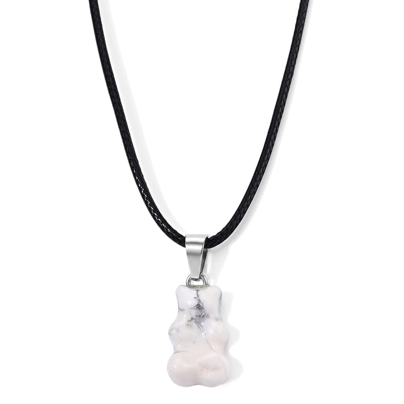 Howlite 15.00 ctw Gummy Bear Pendant in Stainless Steel with Cord Necklace (Adjustable)