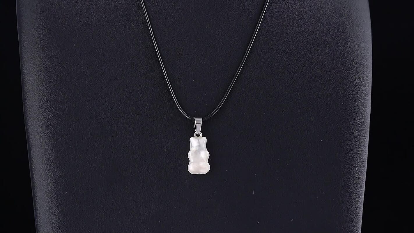 Howlite 15.00 ctw Gummy Bear Pendant in Stainless Steel with Cord Necklace (Adjustable)