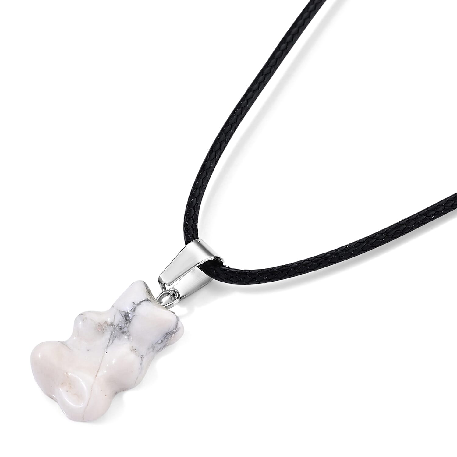 Howlite 15.00 ctw Gummy Bear Pendant in Stainless Steel with Cord Necklace (Adjustable)