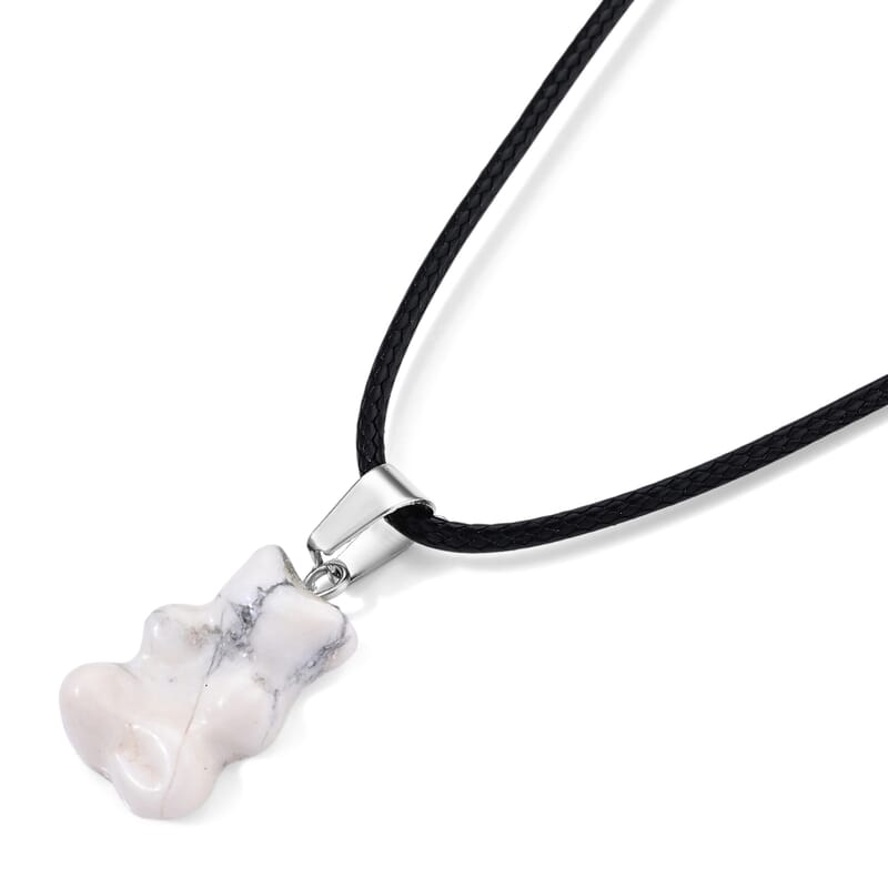Howlite 15.00 ctw Gummy Bear Pendant in Stainless Steel with Cord Necklace (Adjustable)