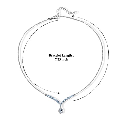 D'Joy Santa Maria Aquamarine and Moissanite 2.65 ctw Necklace in Rhodium Over Sterling Silver 18-20 Inches