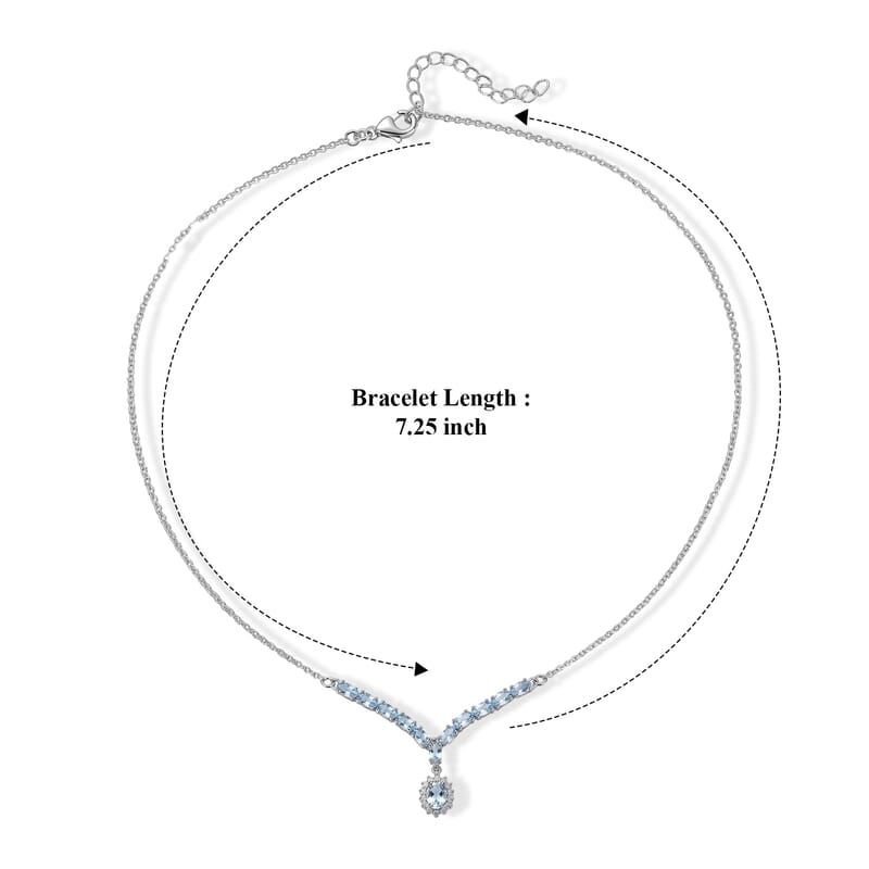D'Joy Santa Maria Aquamarine and Moissanite 2.65 ctw Winter's Ember Necklace in Rhodium Over Sterling Silver 18-20 Inches