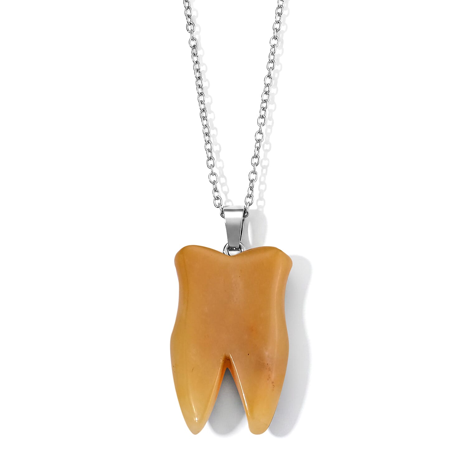 Yellow Jade 45.00 ctw Tooth Pendant Necklace in Stainless Steel (20 inches)