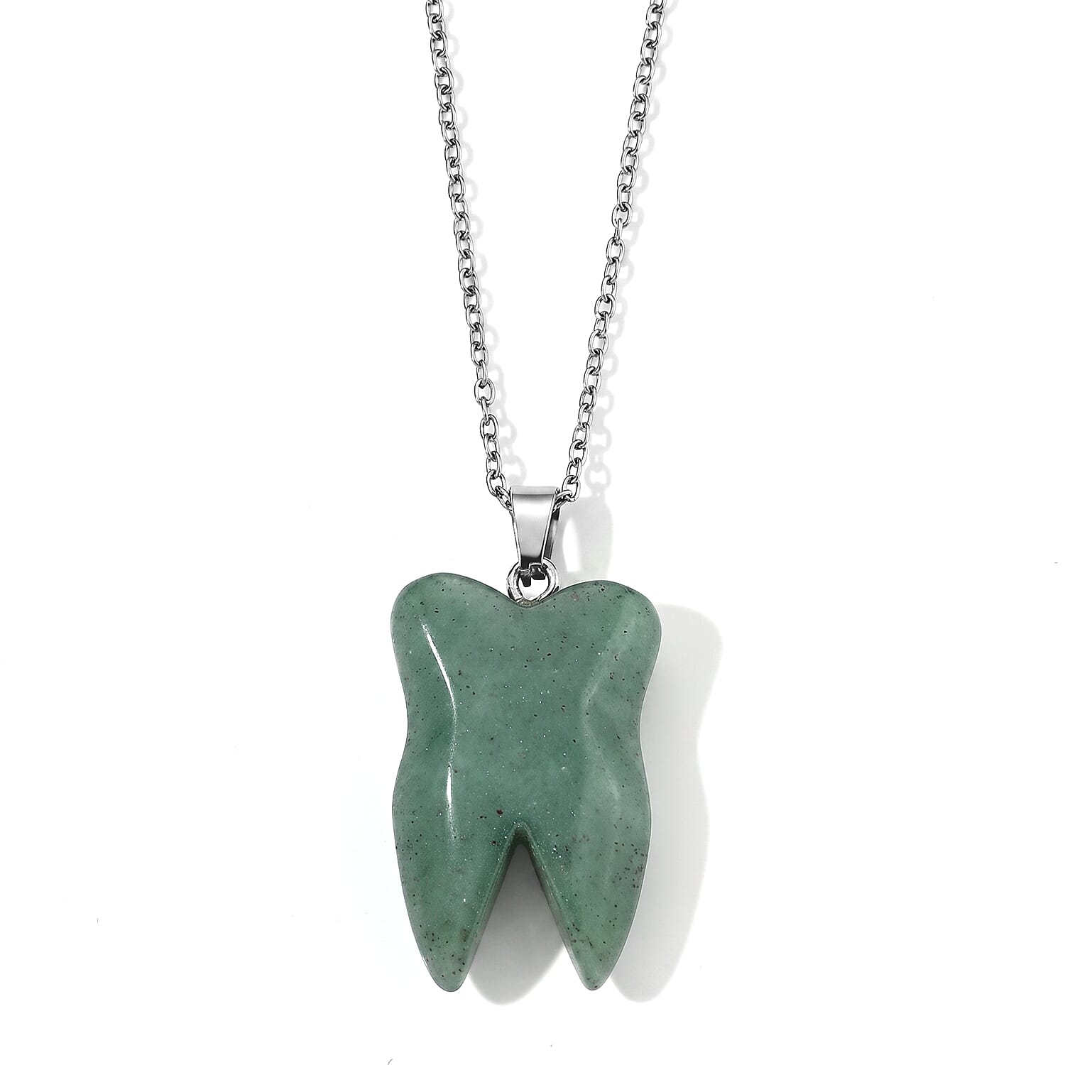 Green Aventurine 45.00 ctw Tooth Pendant Necklace in Stainless Steel (20 inches)
