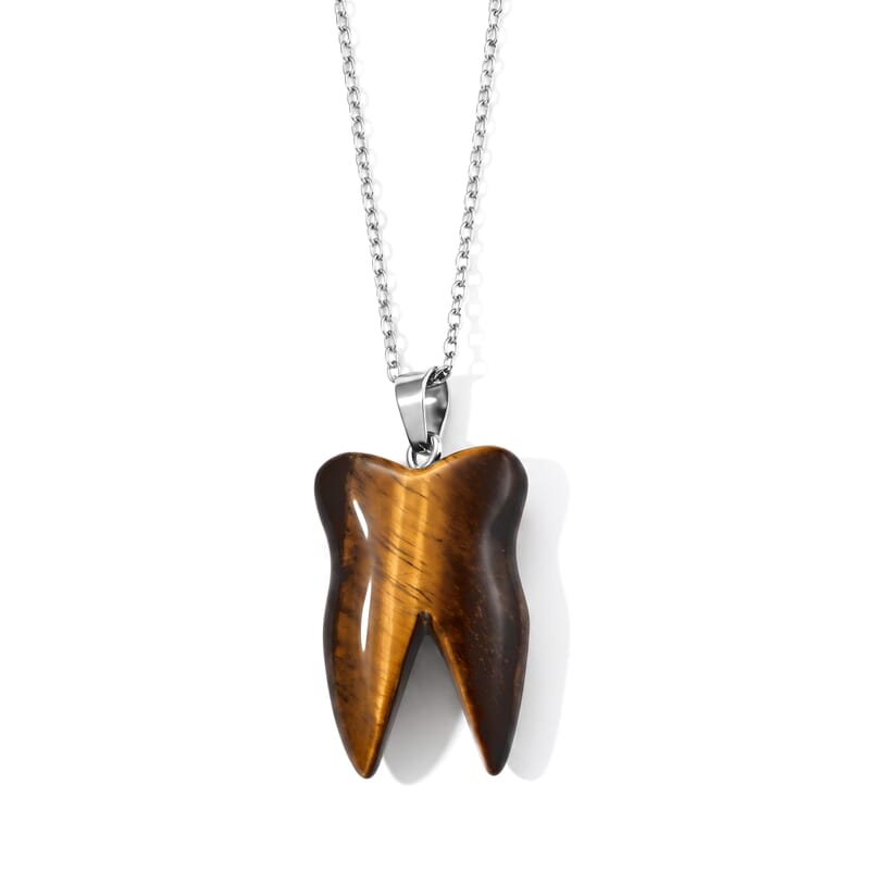Yellow Tigers Eye 45.00 ctw Tooth Pendant Necklace in Stainless Steel (20 inches)