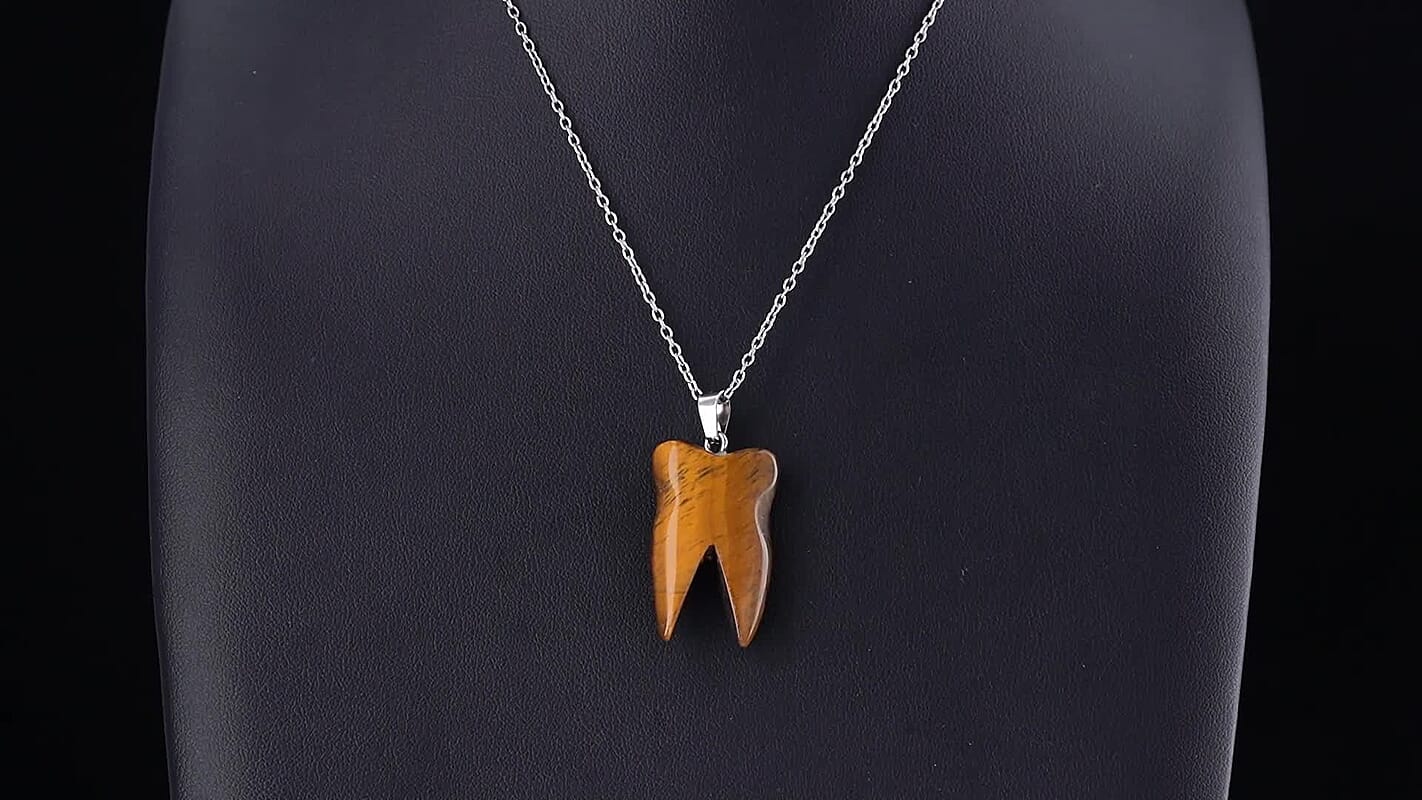 Yellow Jade 45.00 ctw Tooth Pendant Necklace in Stainless Steel (20 inches)