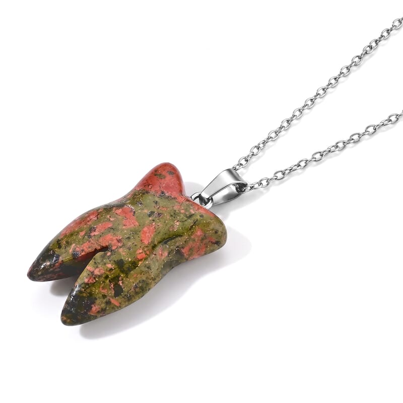Unakite 45.00 ctw Tooth Pendant Necklace in Stainless Steel (20 inches)