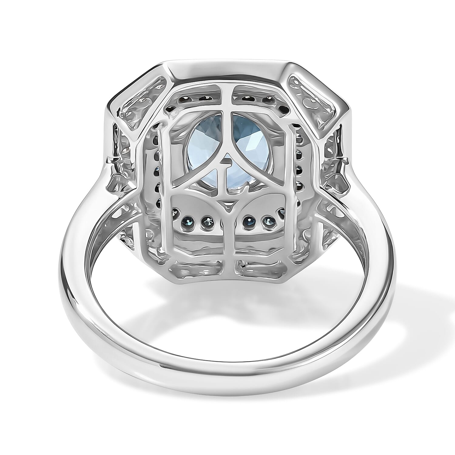 AAA Santa Maria Aquamarine and Luxuriant Lab Grown Blue Diamond (IR) and Lab Grow Diamond VS 2.35 ctw Arctic Halo Ring in 10K White Gold (Size 6.0) 5.20 Grams