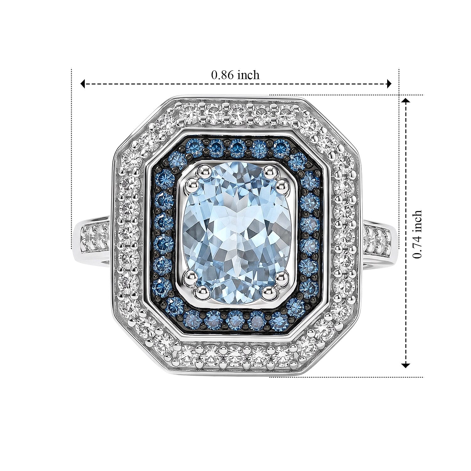 AAA Santa Maria Aquamarine and Luxuriant Lab Grown Blue Diamond (IR) and Lab Grow Diamond VS 2.35 ctw Arctic Halo Ring in 10K White Gold (Size 6.0) 5.20 Grams