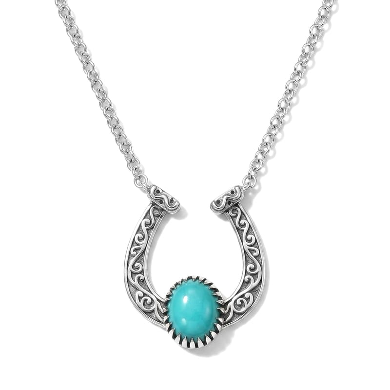 D'Joy Artisan Crafted Premium Tahoe Nevada Turquoise 3.80 ctw Lucky Horseshoe Necklace (18-20 Inches) in Sterling Silver