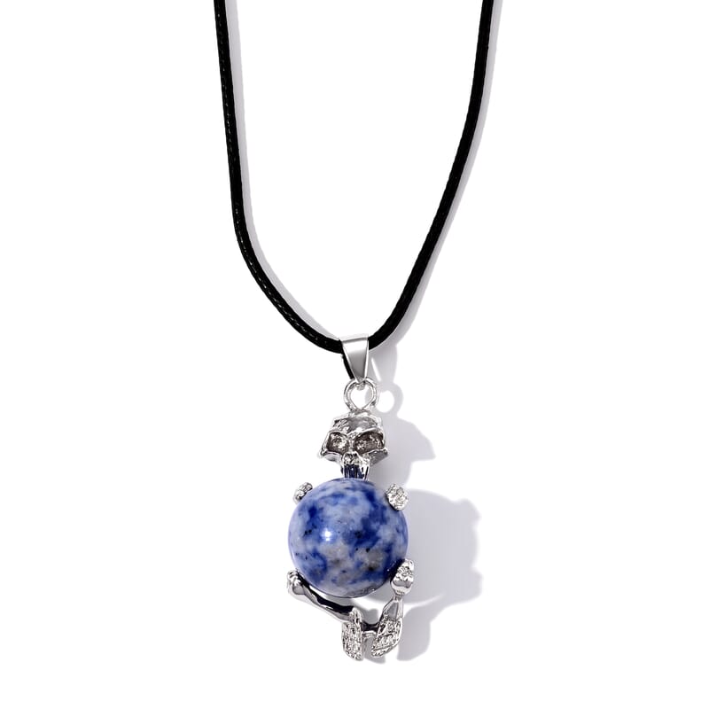 Sodalite 45.00 ctw Turtle Pendant in Silvertone with Cord Necklace (Adjustable)