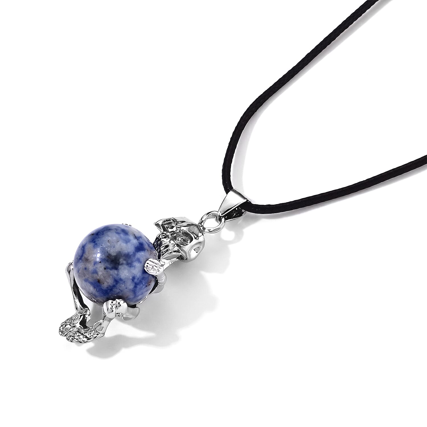 Sodalite 45.00 ctw Turtle Pendant in Silvertone with Cord Necklace (Adjustable)
