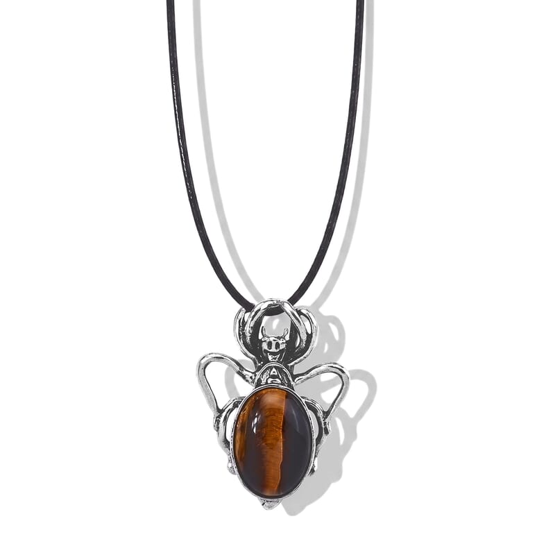 Tigers Eye 35.00 ctw Pendant in Silvertone with Cord Necklace (Adjustable)