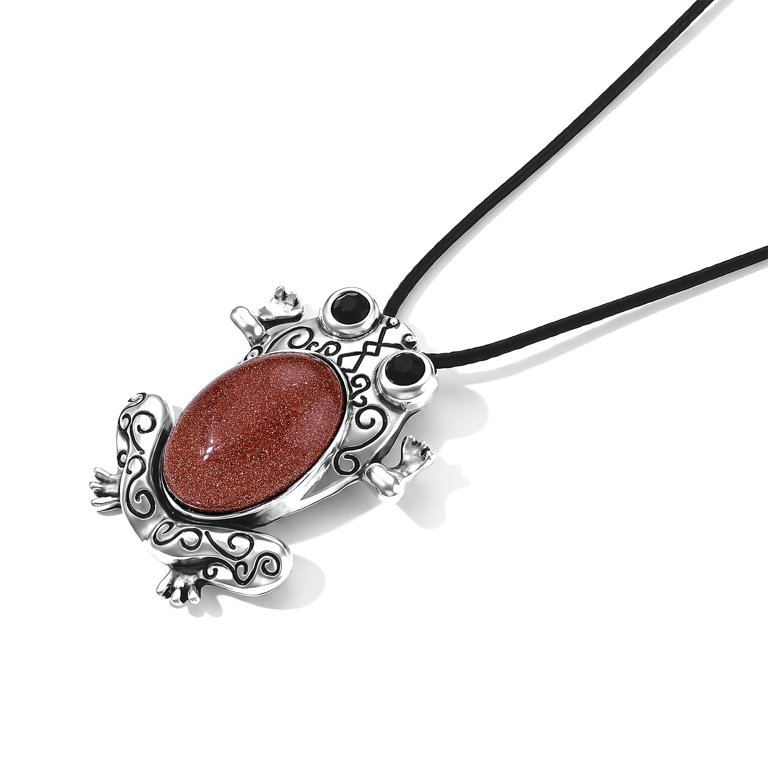Gold Sandstone 45.00 ctw Frog Pendant in Stainless Steel with Cord Necklace (Adjustable)
