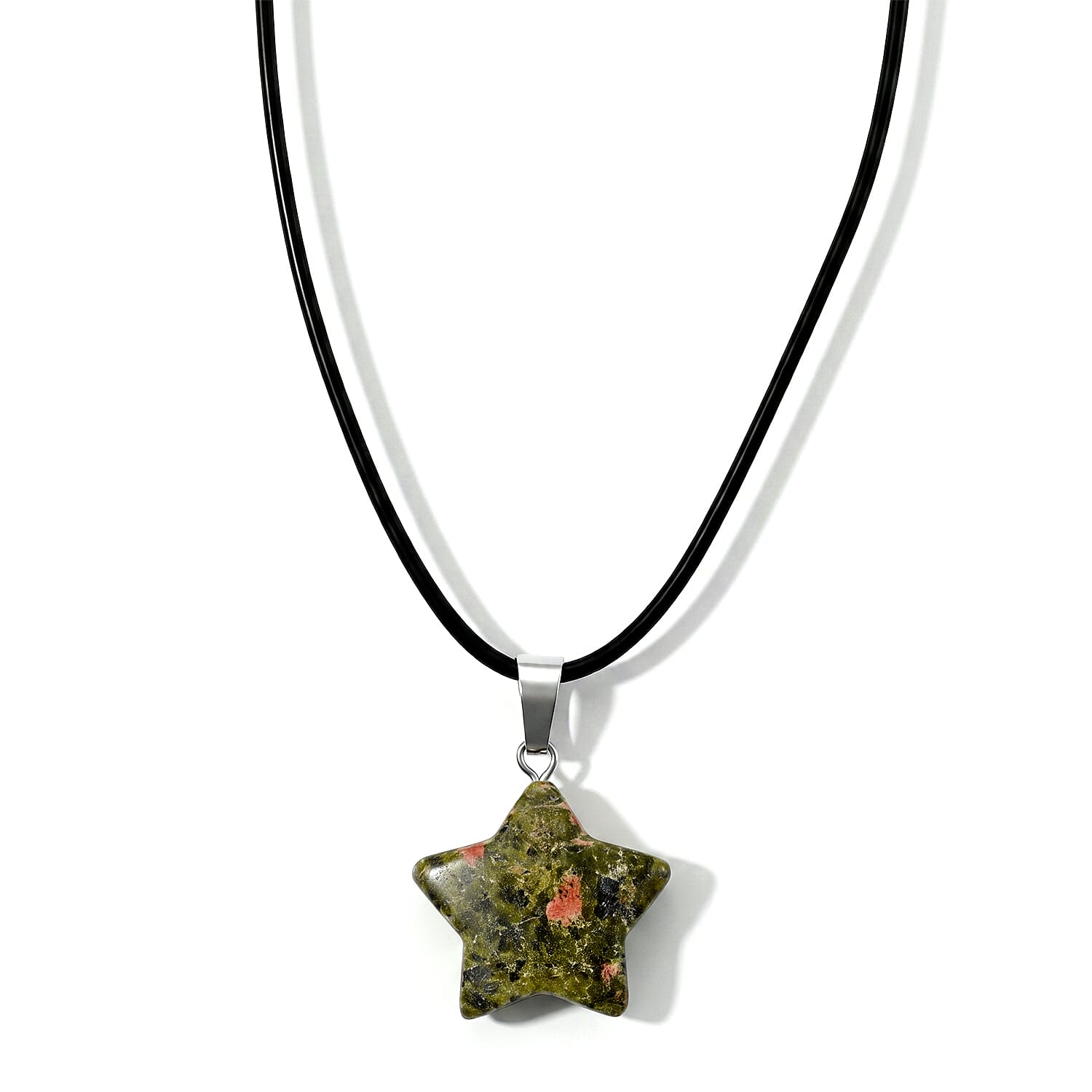 Unakite 25.00 ctw Pendant in Stainless Steel with Cord Necklace (Adjustable)
