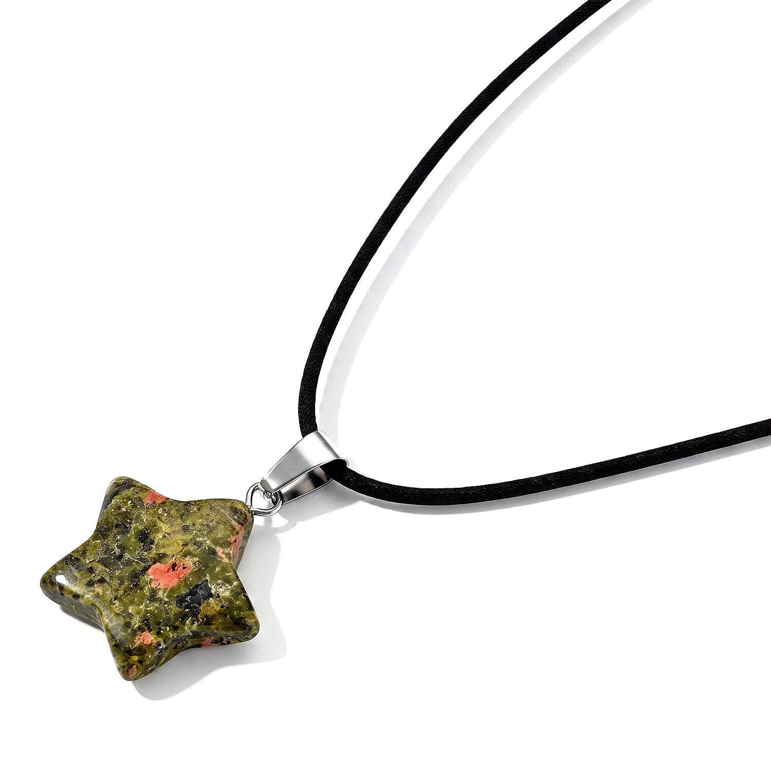 Unakite 25.00 ctw Pendant in Stainless Steel with Cord Necklace (Adjustable)