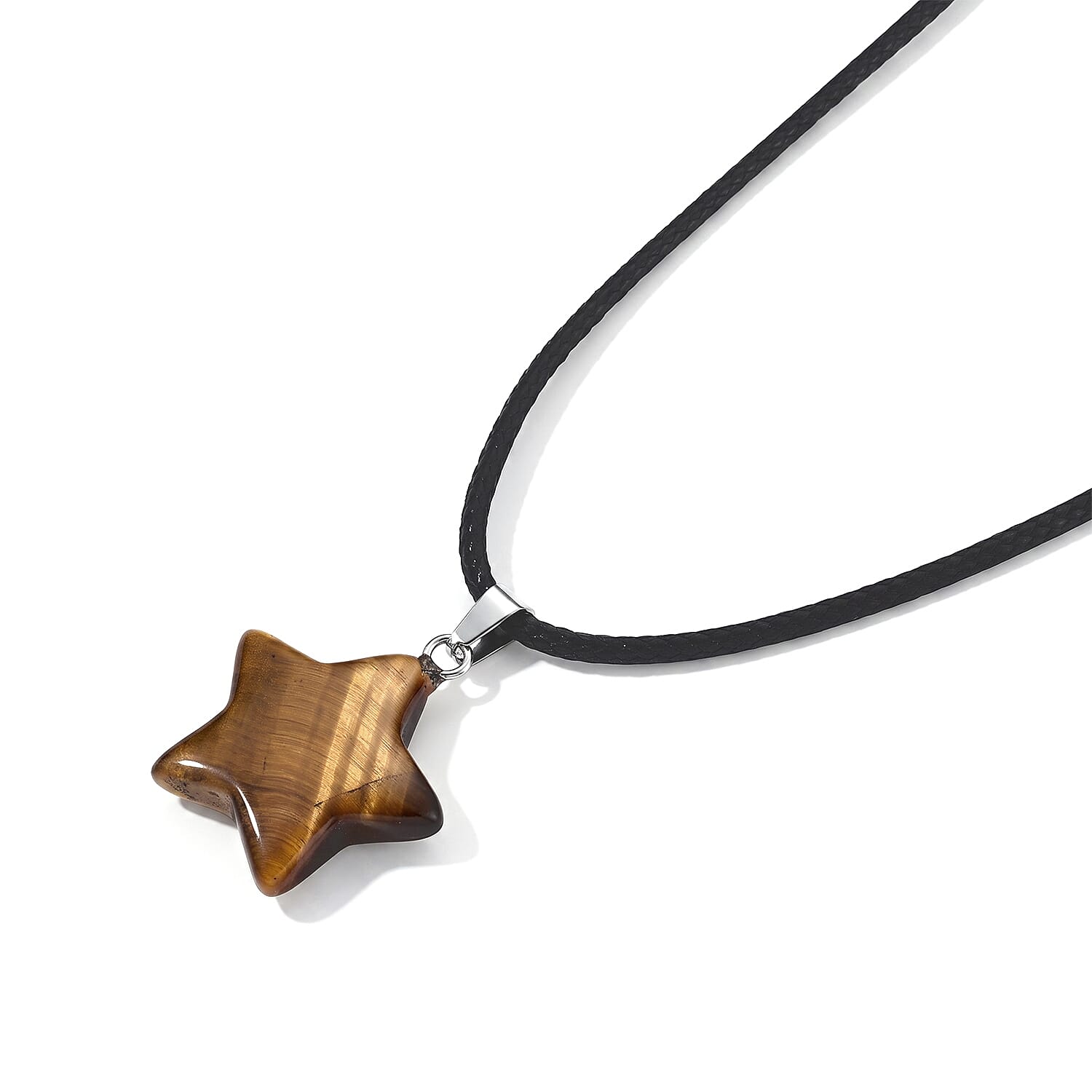Tigers Eye 25.00 ctw Pendant in Stainless Steel with Cord Necklace (Adjustable)