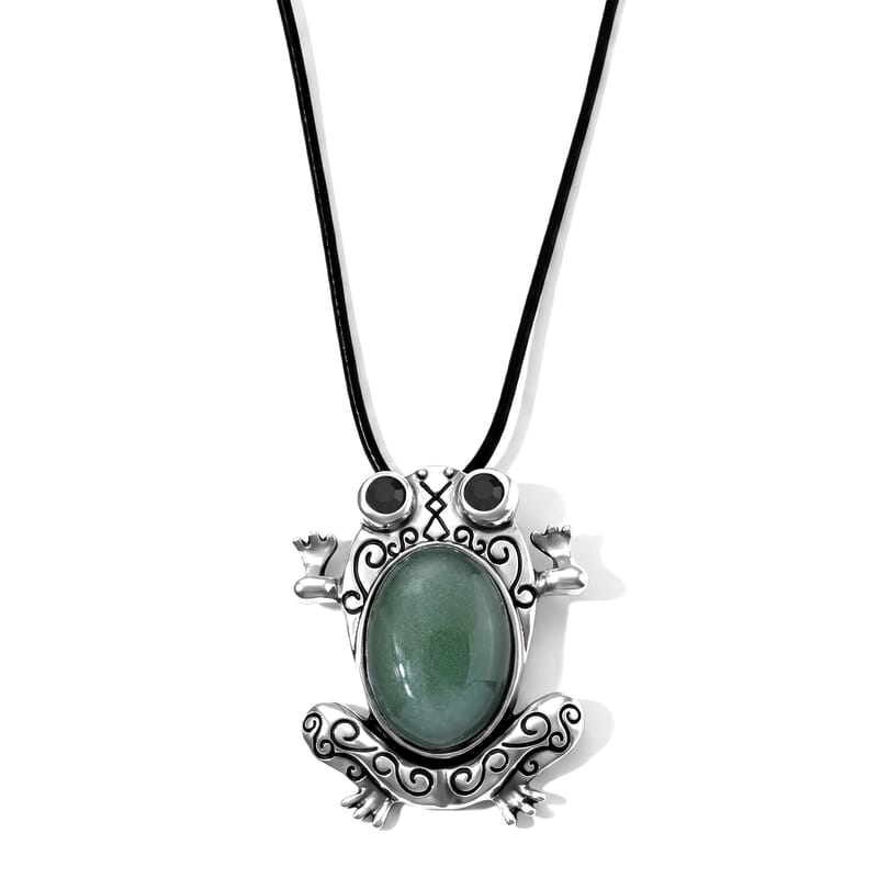 Green Jade(D) 45.00 ctw Frog Pendant in Stainless Steel with Cord Necklace (Adjustable)