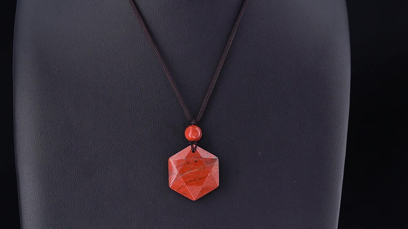 Red Jasper 50.00 ctw Hexagon Pendant with Adjustable Braided Rope Necklace